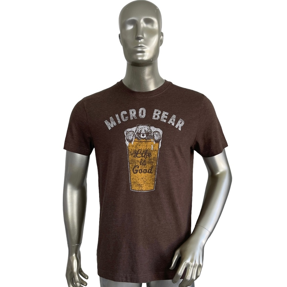 Life is good Men's Crusher Tee Micro Bear in Heather Brown Small